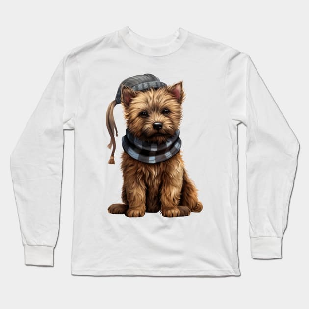 Winter Cairn Terrier Dog Long Sleeve T-Shirt by Chromatic Fusion Studio